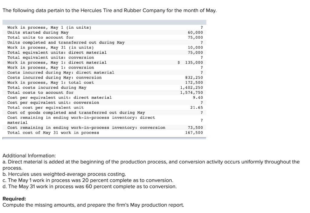  2. 3. 4 The following data pertain to the Hercules Tire