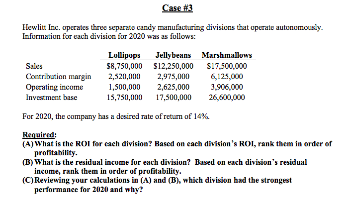  Please do not use excel for answers. Thanks. Case #3 Hewlitt