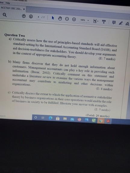  ACCI501 DEC 202 * 100% Question Two a) Critically assess how