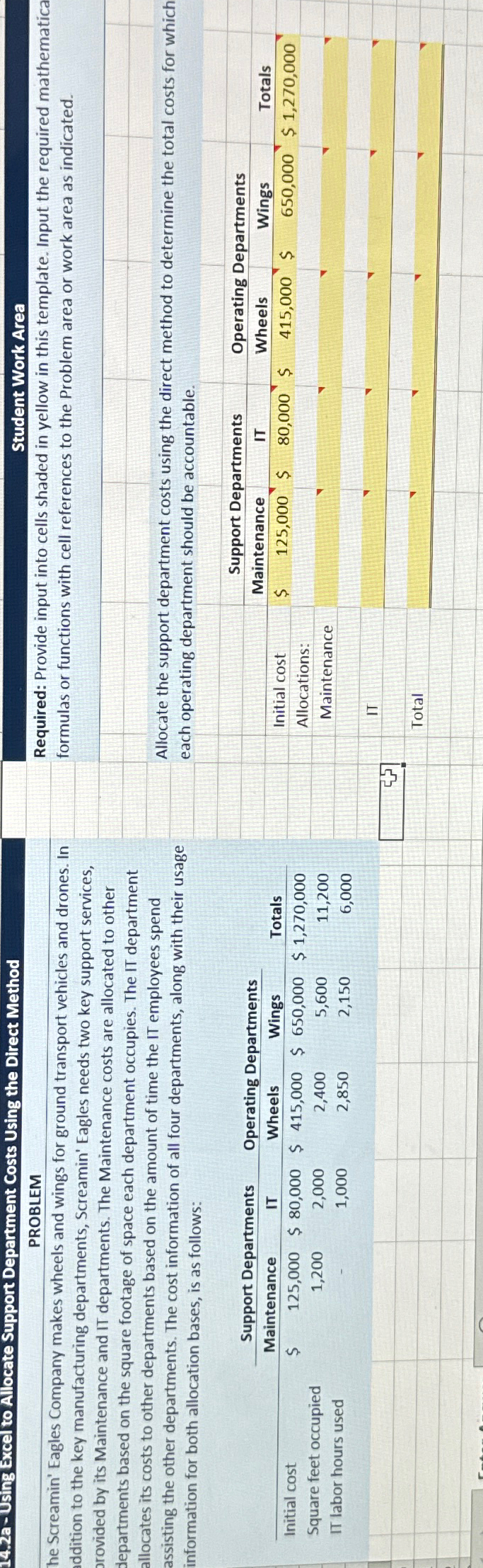  14.2a-Using Excel to Allocate Support Department Costs Using the Direct Method