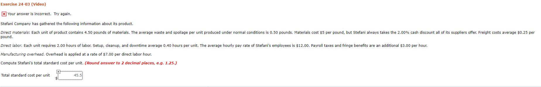 Exercise 24-03 (Video) X Your answer is incorrect. Try again. Stefani