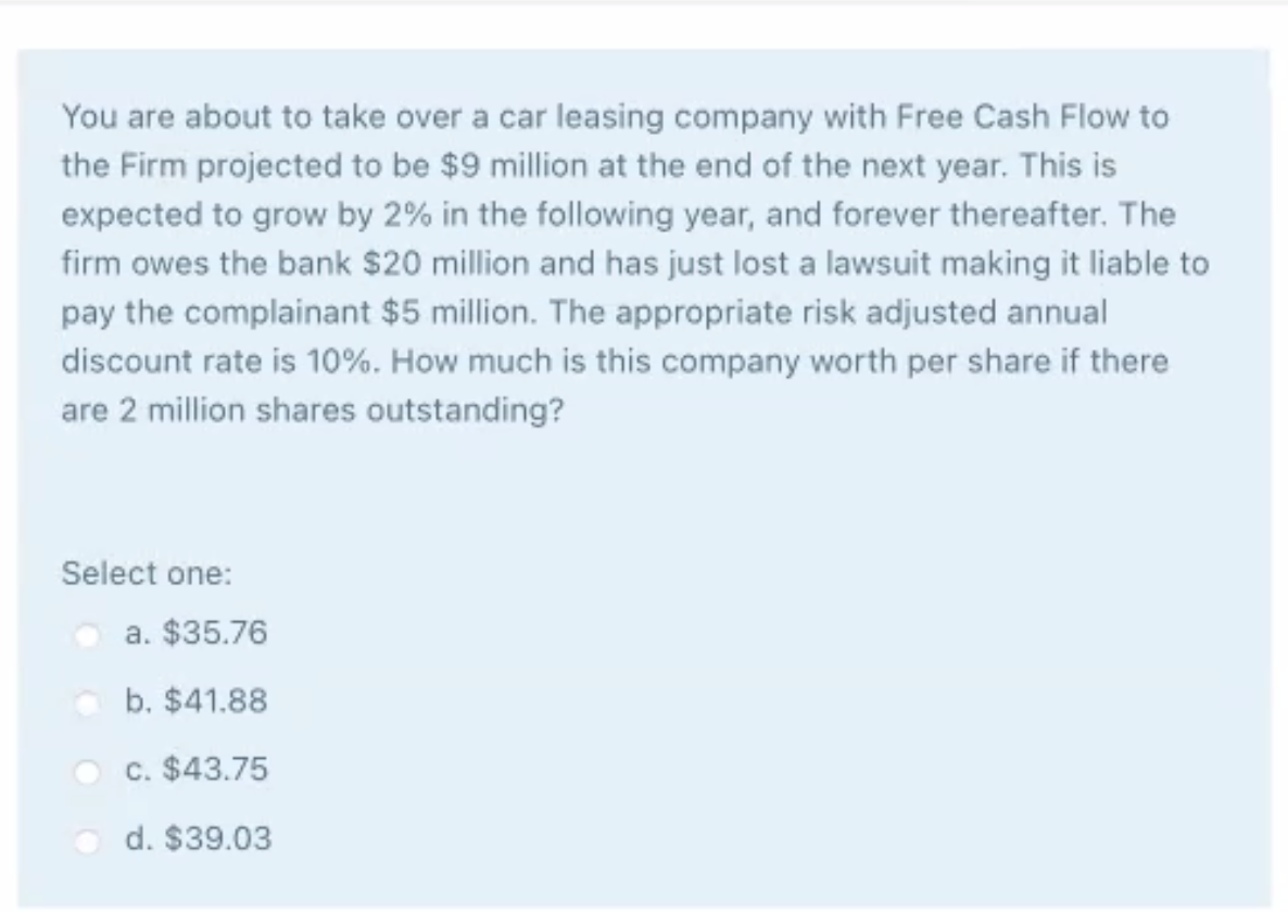 You are about to take over a car leasing company with