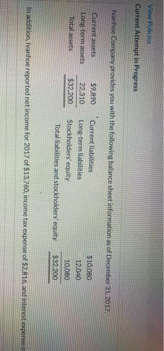  View Policies Current Attempt in Progress Ivanhoe Company provides you with