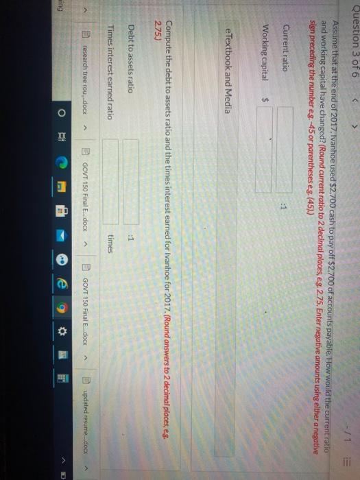 the following balance sheet information as of December 31, 2017 Current assets