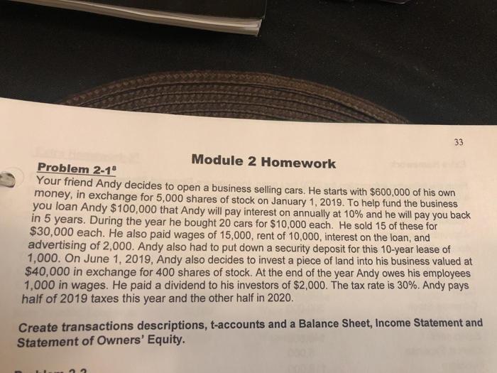  33 Module 2 Homework Problem 2-1 Your friend Andy decides to