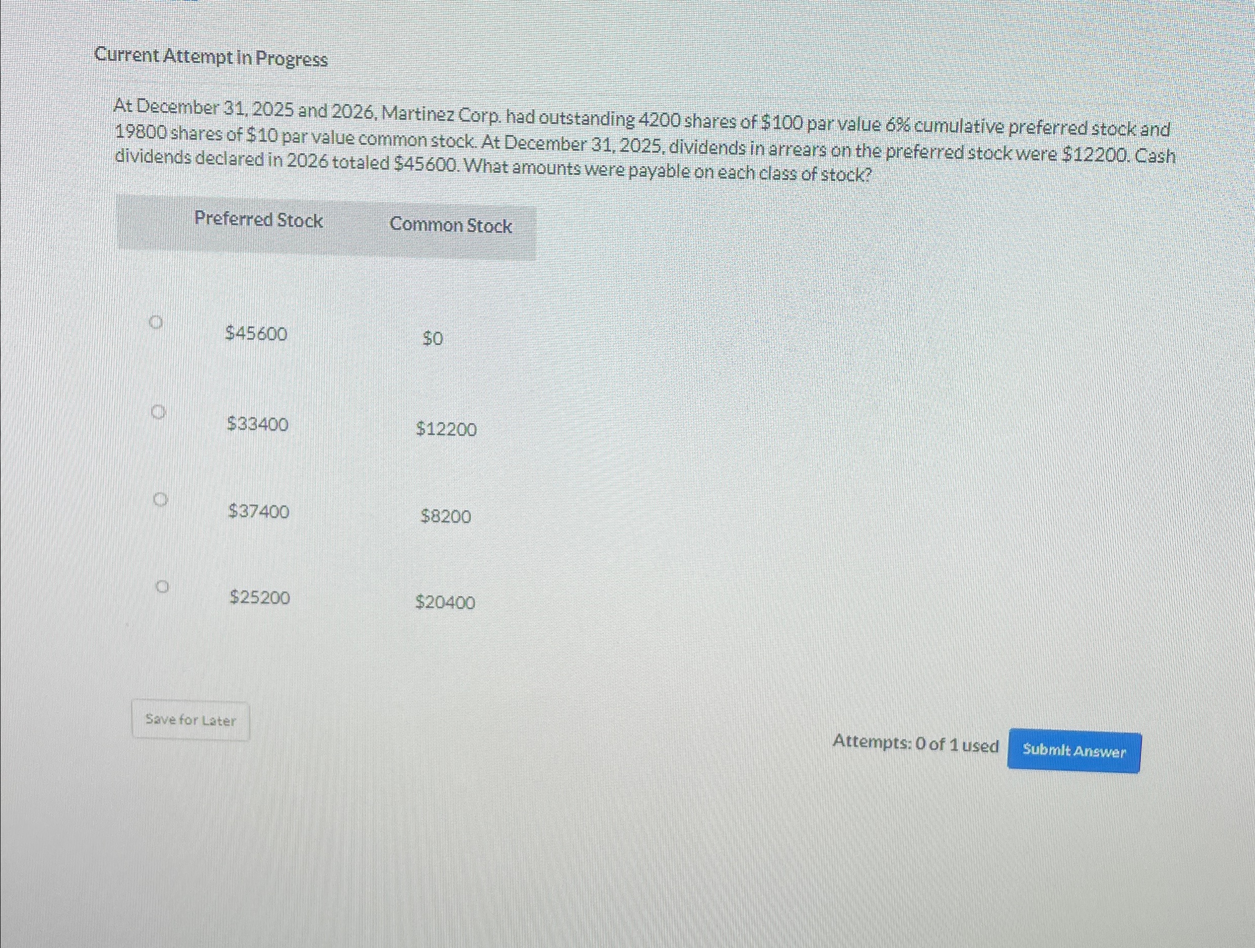  Current Attempt in Progress At December 31,2025 and 2026, Martinez Corp.