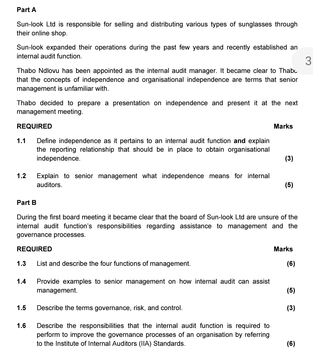  Part A Sun-look Ltd is responsible for selling and distributing various