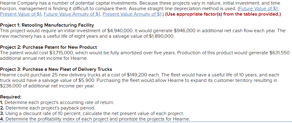 PA11-3 (Algo) Comparing, Prioritizing Multiple Projects [LO 11-1, 11-2, 11-3, 11-6] Hearne