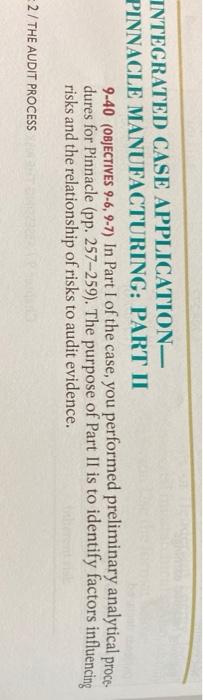  INTEGRATED CASE APPLICATION- PINNACLE MANUFACTURING: PART II 9-40 (OBJECTIVES 9-6, 9-7)
