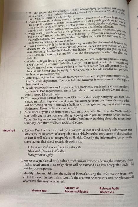 for Pinnacle (pp. 257-259). The purpose of Part II is to identify