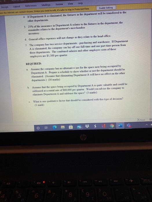 telecommunications company thinks that Department A needs to be eliminated as it