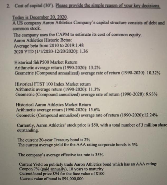  using the information given, please andwer question 5 please. 2 Cost