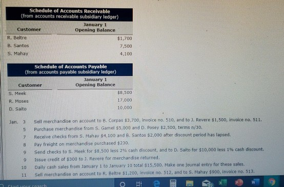 ledger) January 1 Customer Opening Balance R. Beltre B. Santos 7,500 S.