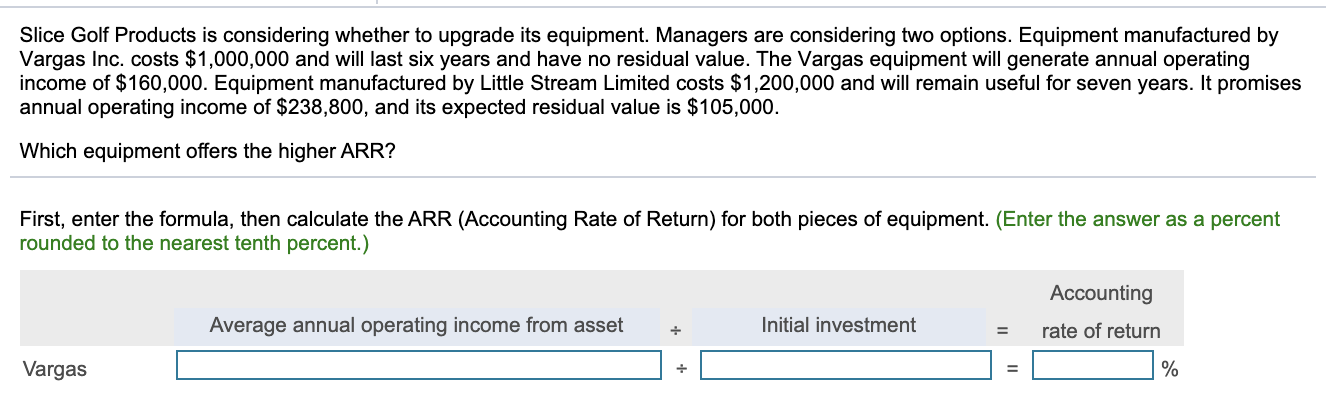 Slice Golf Products is considering whether to upgrade its equipment. Managers