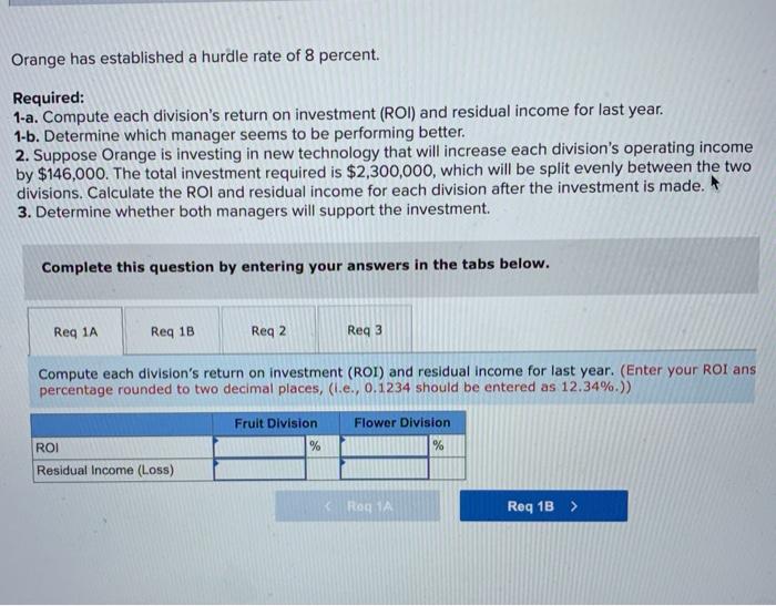 (LO 10-4, 10-5] Orange Corp. has two divisions: Fruit and Flower. The