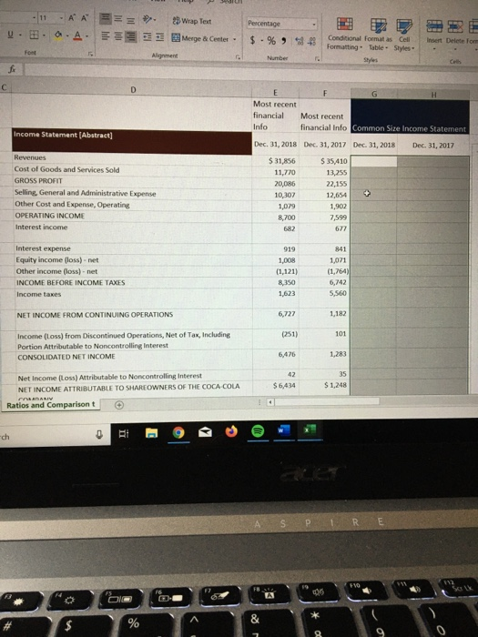 Requirements: Calculate Common Size Income Statement, column down in grey. Please include