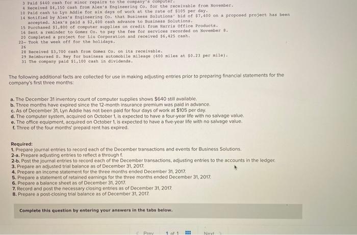 repairs to the company's computer. Received $4,150 cash from Alex's Engineering Co.