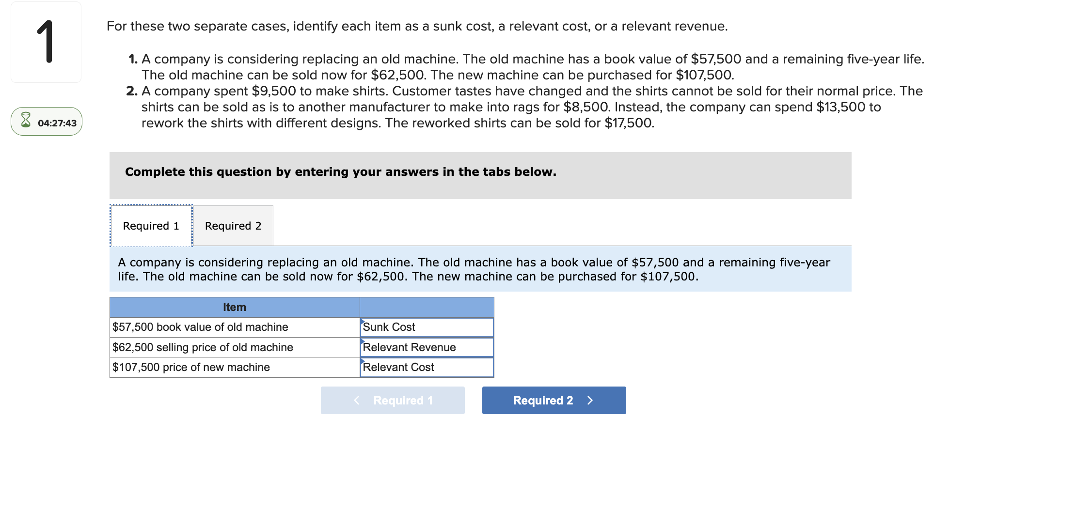  4 For these two separate cases, identify each item as a