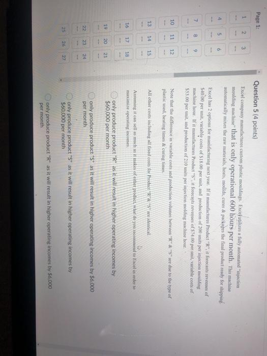  Page 1 1 3 Question 5 (4 points) Excel company manufactures