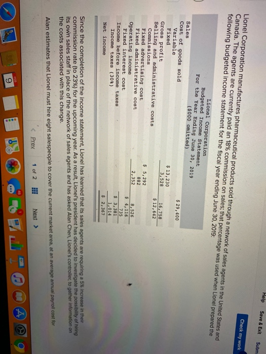  Help Save & Exit Subm Lionel Corporation manufactures pharmaceutical products sold