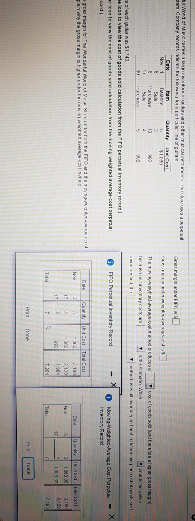 Gross margin under FIFO is $ ful World of Music carries