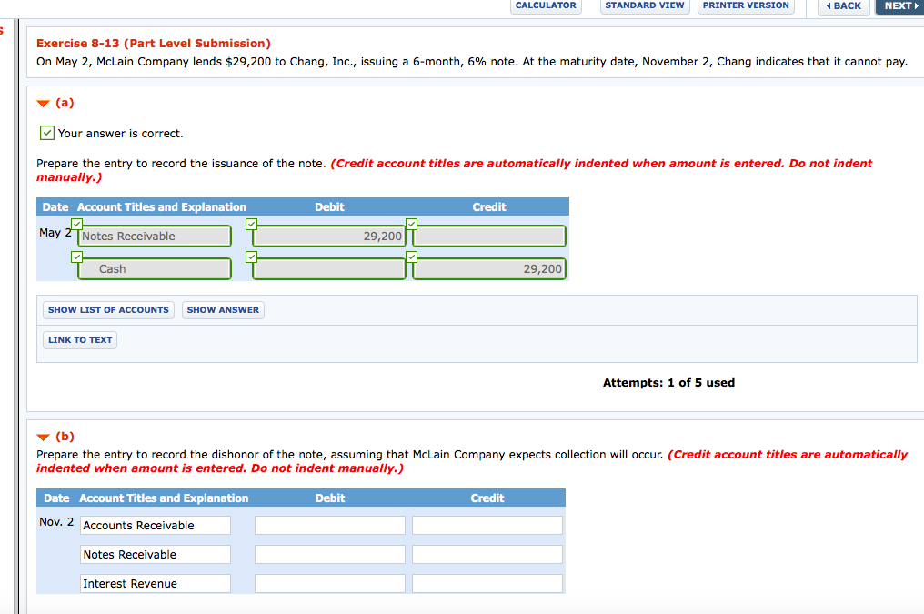 CALCULATOR STANDARD VIEW PRINTER VERSION BACK NEXT Exercise 8-13 (Part Level