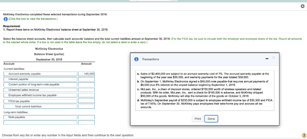 McKinley Electronics completed these selected transactions during September 2018: A (Click