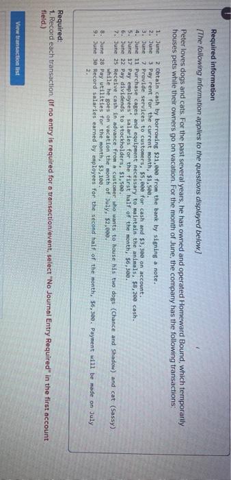 record each transaction Required information [The following information applies to the questions