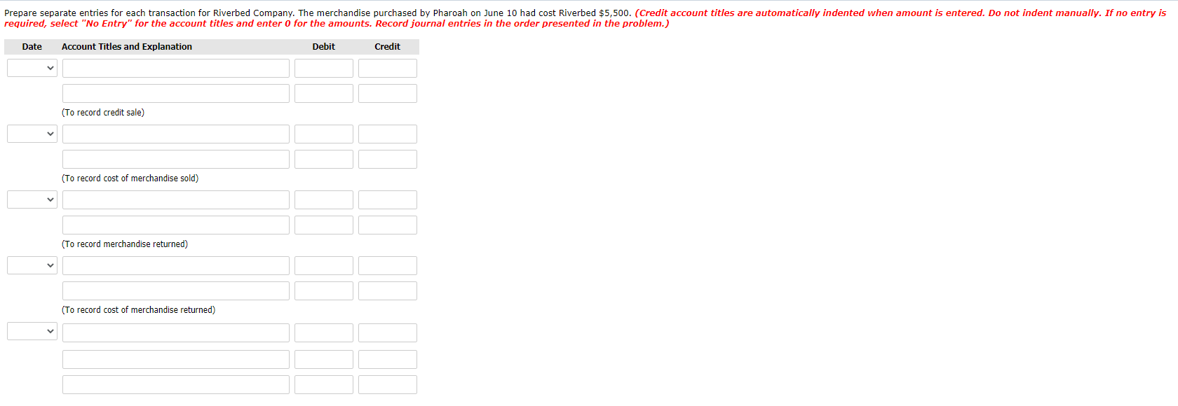of merchandise on account from Riverbed Company, FOB shipping point, terms 2/10,