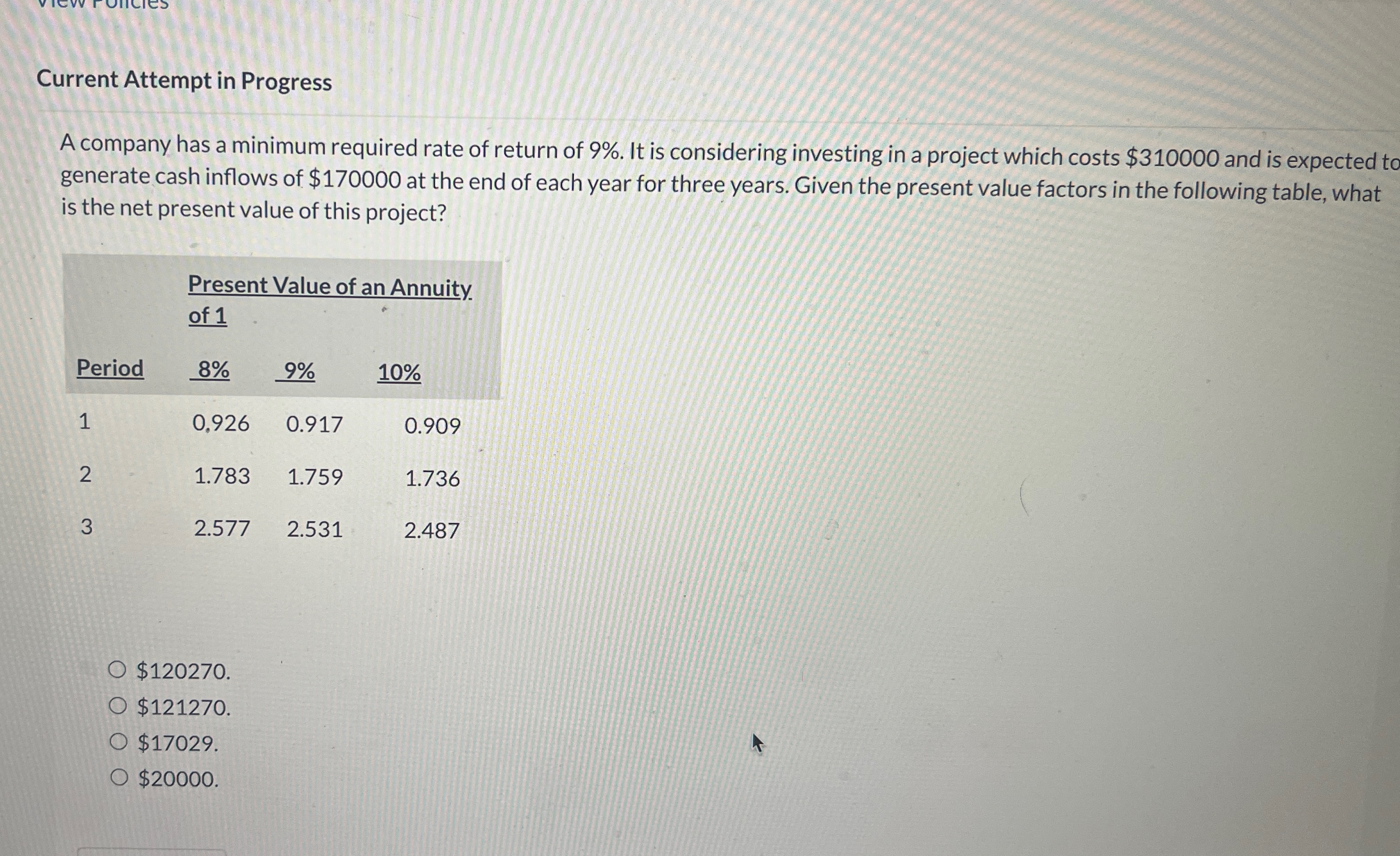  Current Attempt in Progress A company has a minimum required rate