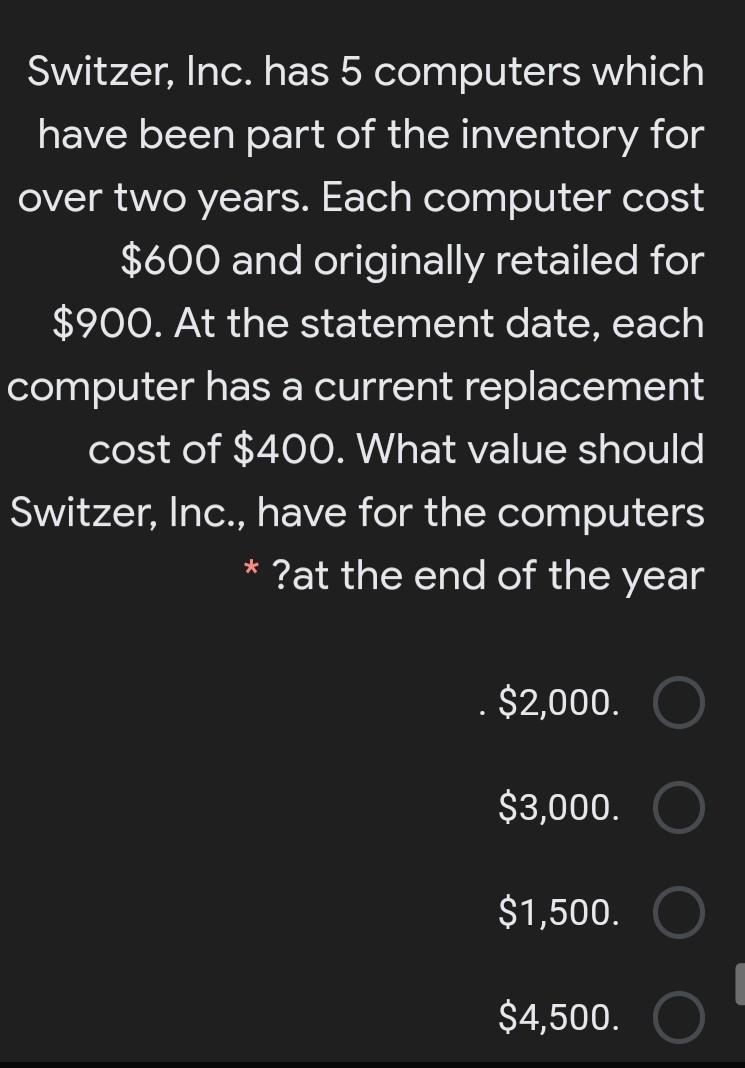  Switzer, Inc. has 5 computers which have been part of the