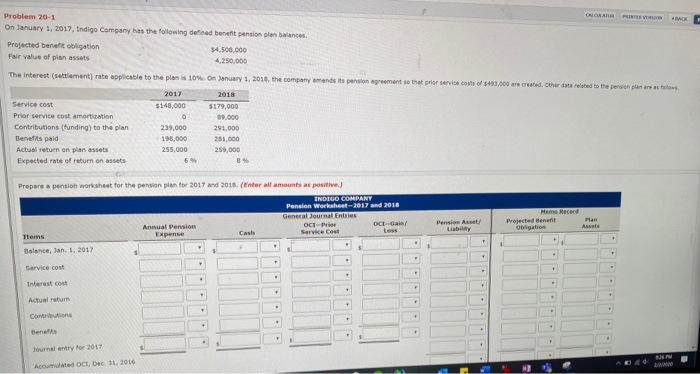  Problem 20-1 On January 1, 2017. Indigo Company has the following