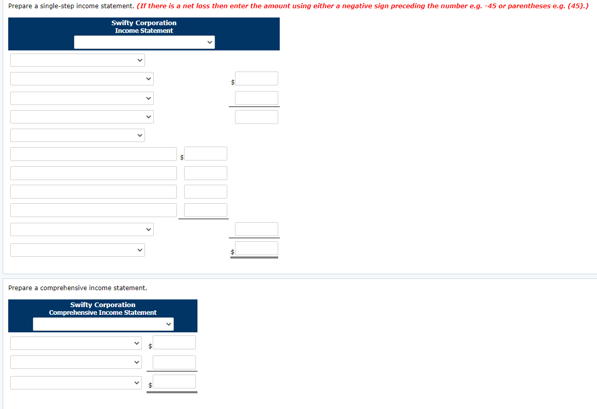 December 31, 2020, Swifty Corporation reported the following condensed data. Operating expenses
