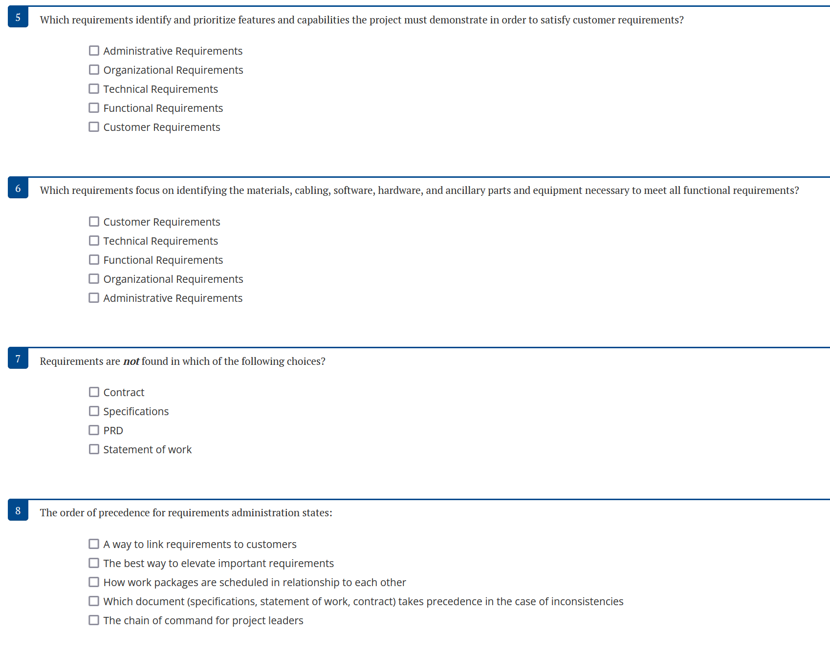  Which requirements identify and prioritize features and capabilities the project must