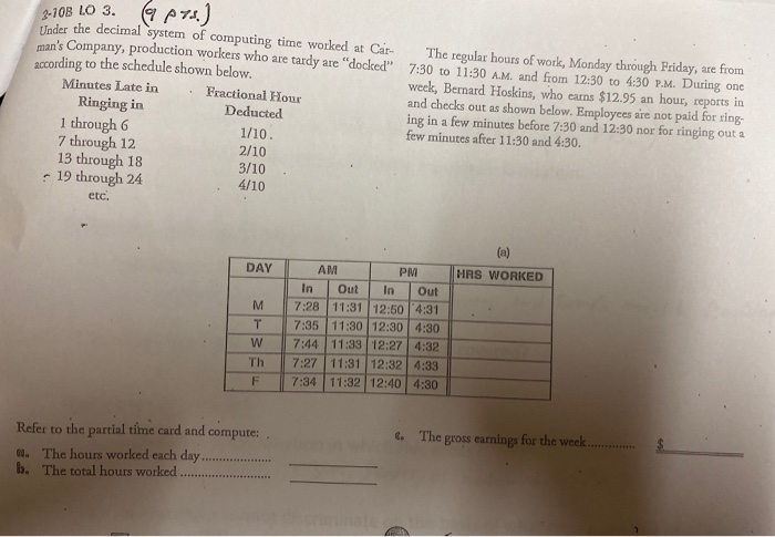  under the decimal system of computing time worked at carmans company