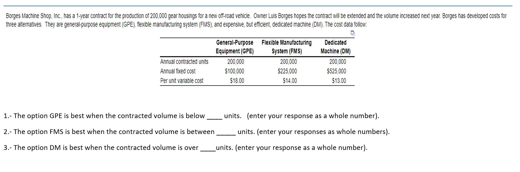  Borges Machine Shop, Inc., has a 1-year contract for the production