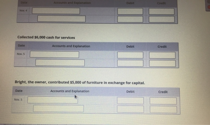Increase/Decrease Debit/Credit Received cash for services rendered to a client Account #1
