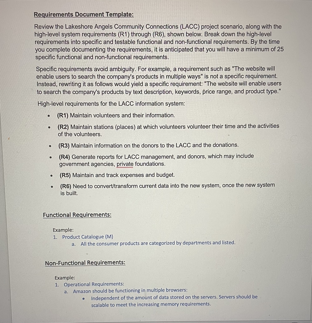 Your task is to develop a detailed document of the requirements of