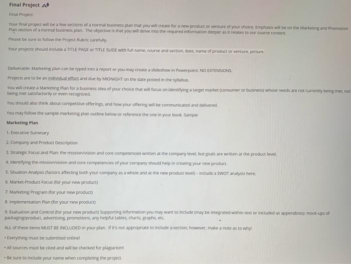  Final Project A+ Final Project Your final project will be a