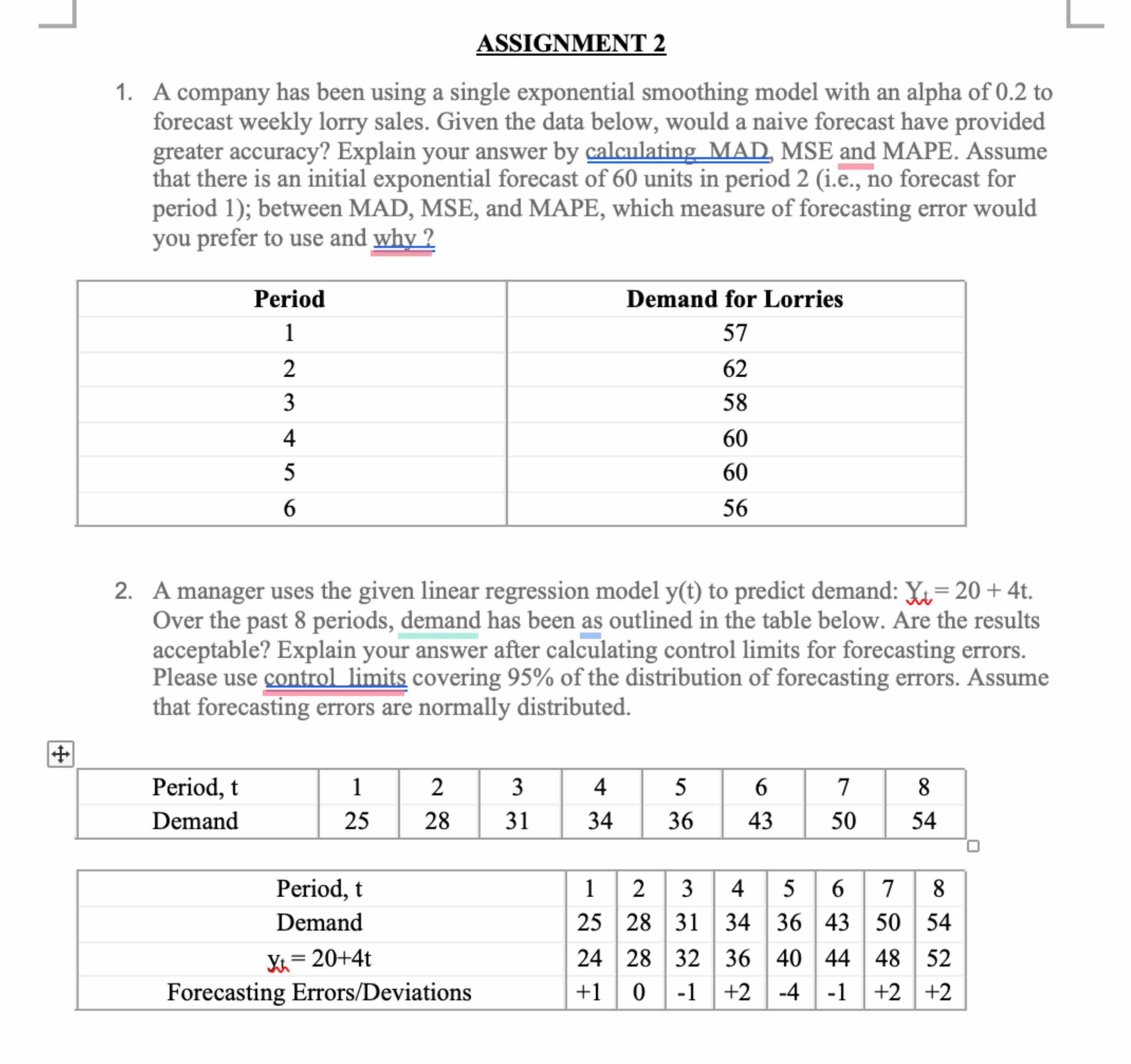  ASSIGNMENT 2 A company has been using a single exponential smoothing