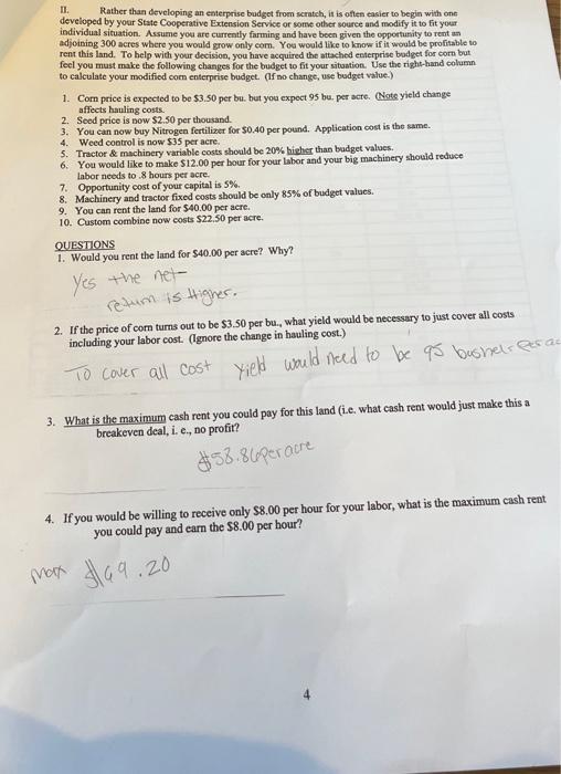  II. Rather than developing an enterprise budget from scratch, it is