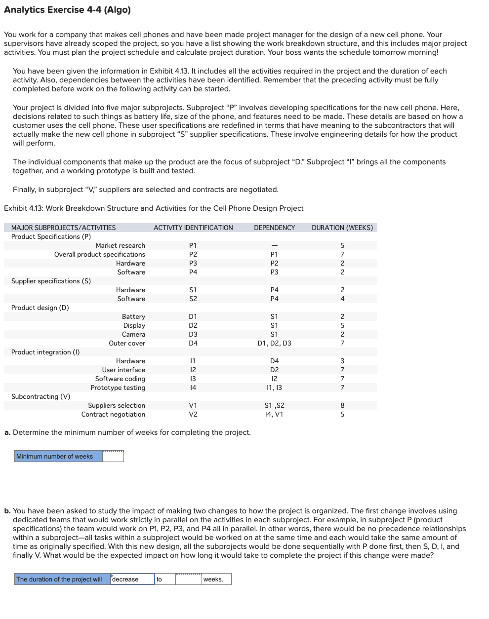 Analytics Exercise 4-4 (Algo) You work for a company that makes