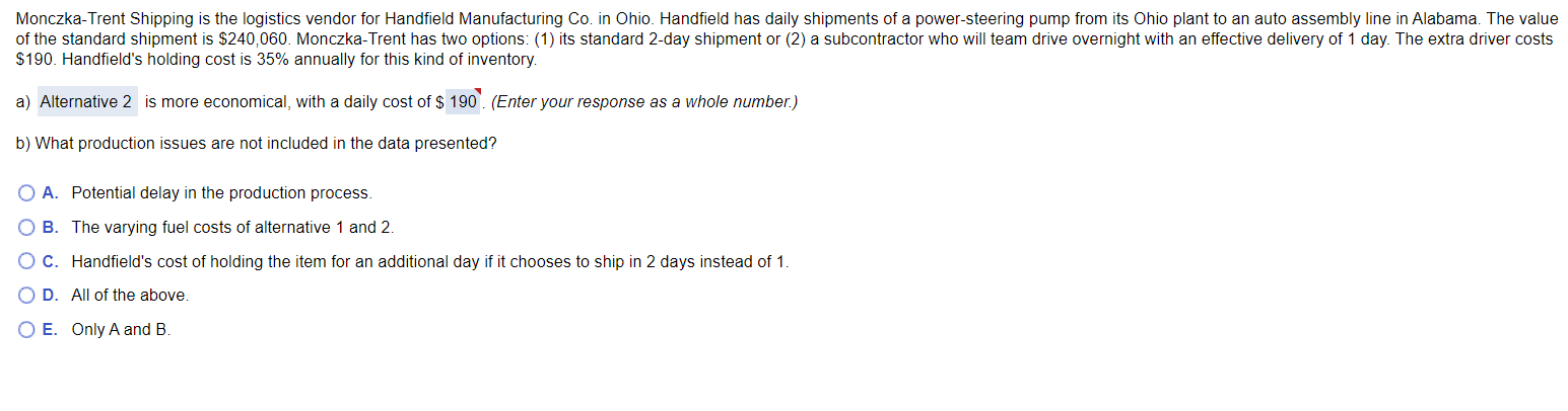  $190. Handfield's holding cost is 35% annually for this kind of