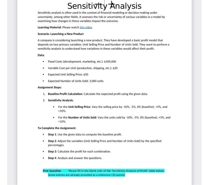  Sensitivity analysis is often used in the context of financial modeling
