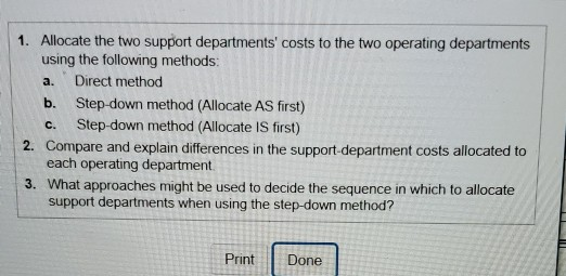 administrative services (AS) and information system (IS) and two operating departments CORP)