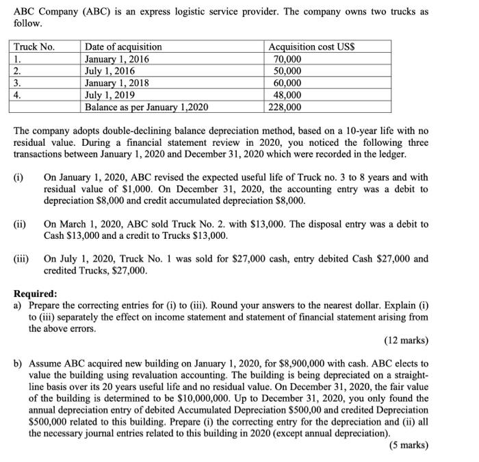  ABC Company (ABC) is an express logistic service provider. The company