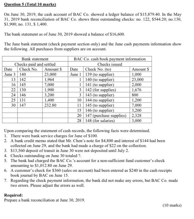  146 800 Question 5 (Total 10 marks) On June 30, 2019,