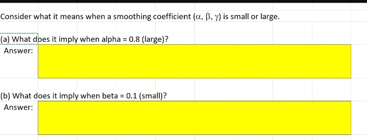 Consider what it means when a smoothing coefficient (o, B, y)