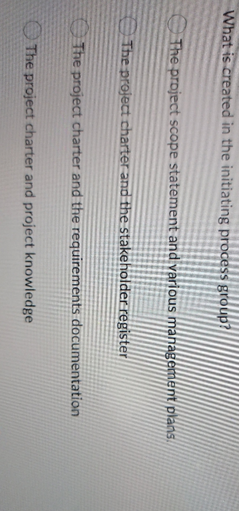 need help understanding What is created in the initiating process group? The