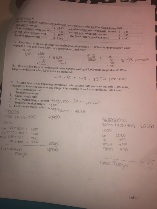  Problem Five + The following table summarizes production costs and sales